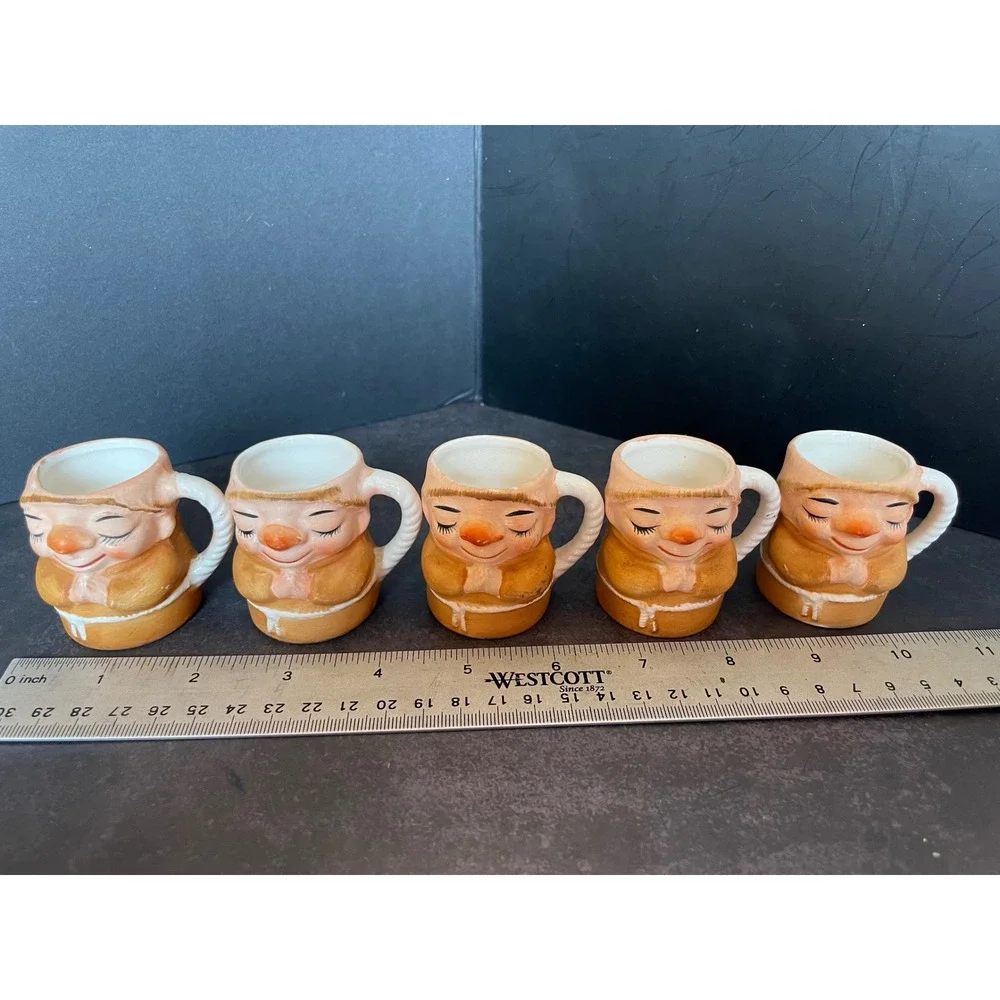 Lefton‎ Vintage Praying Monk Decanter Set 6pc Tan Excellent Mid Century Friar